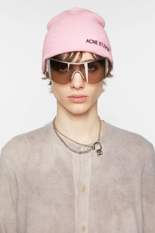 Acne Studios Logo Beanie Light Pink Men Hats Acne Studios Logo Beanie Light Pink Men Hats