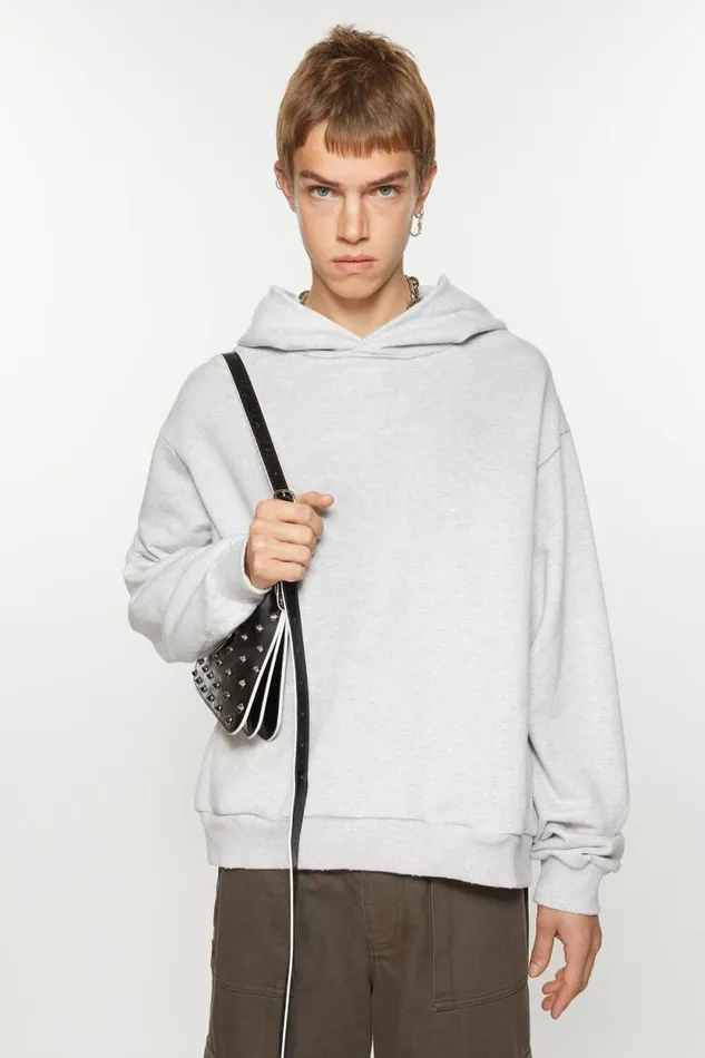Acne Studios Logo Hooded Sweater Pale Grey Melange Men Sweatshirts
