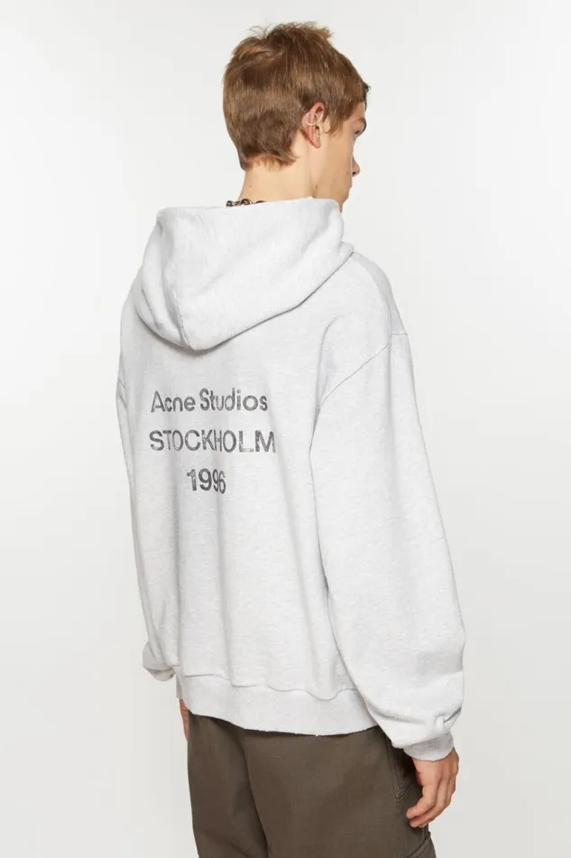 Acne Studios Logo Hooded Sweater Pale Grey Melange Men Sweatshirts