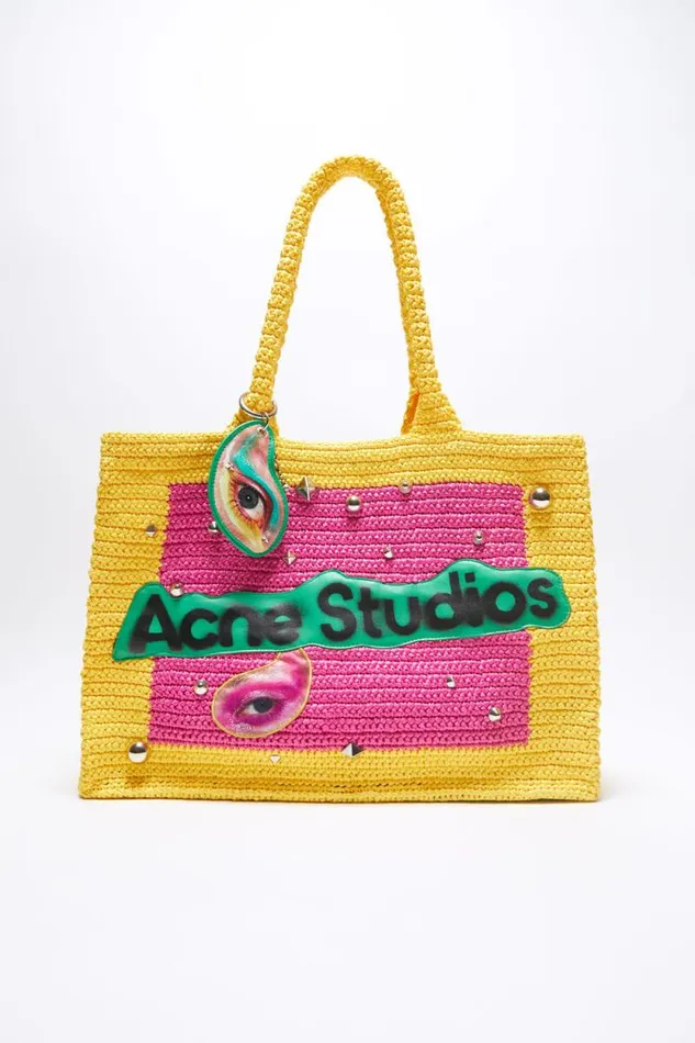 Acne Studios Logo Stud Tote Bag Pinkyellow Women Bags