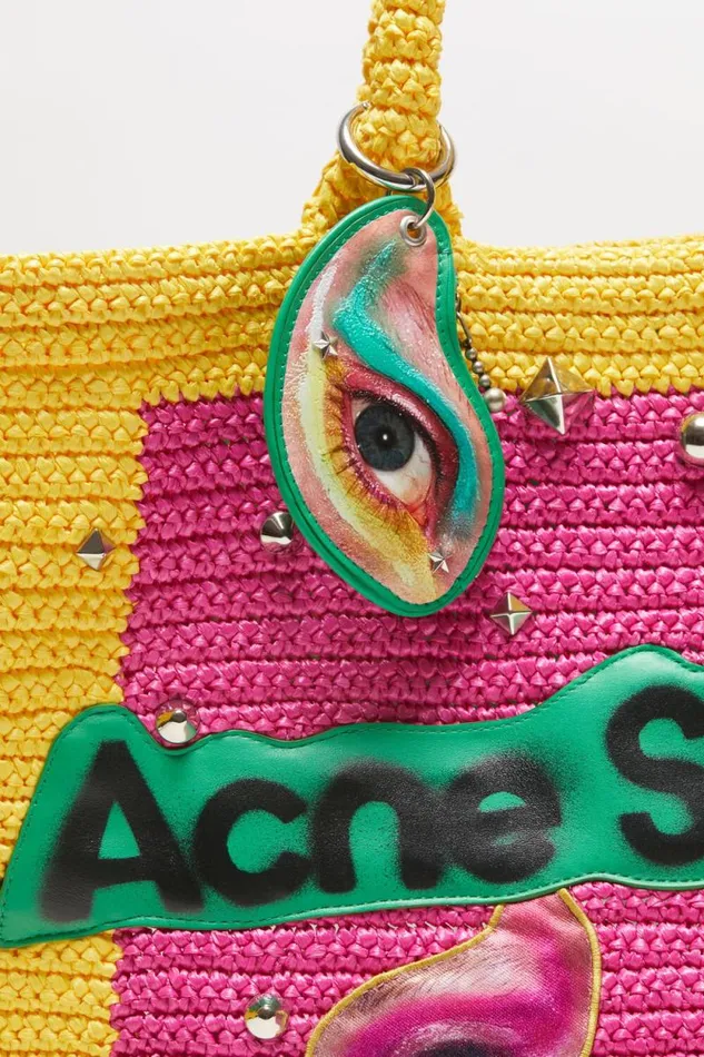 Acne Studios Logo Stud Tote Bag Pinkyellow Women Bags
