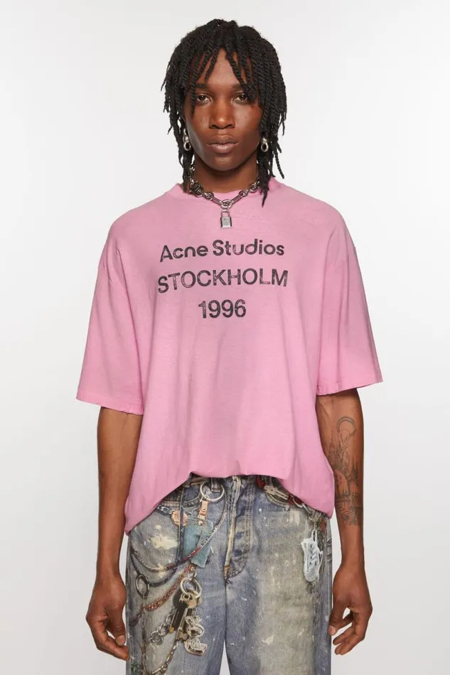 Acne Studios Logo Tshirt 8211 Relaxed Fit Cotton Candy Pink Women Tshirts