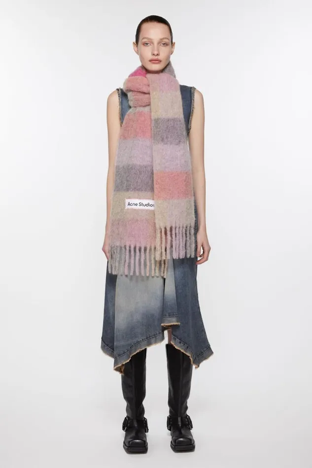 Acne Studios Mohair Checked Scarf Fuchsialilacpink Men Scarves