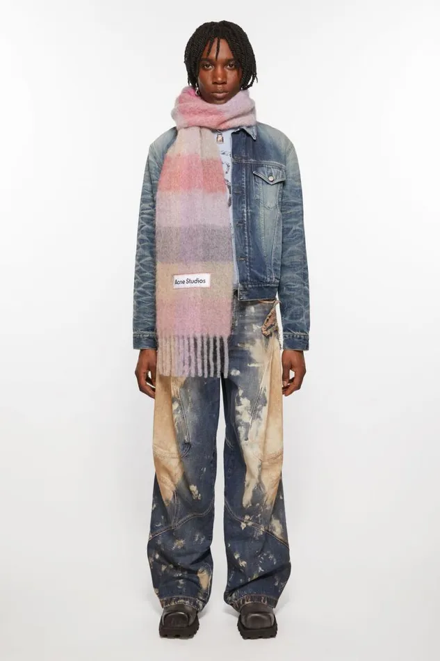 Acne Studios Mohair Checked Scarf Fuchsialilacpink Men Scarves