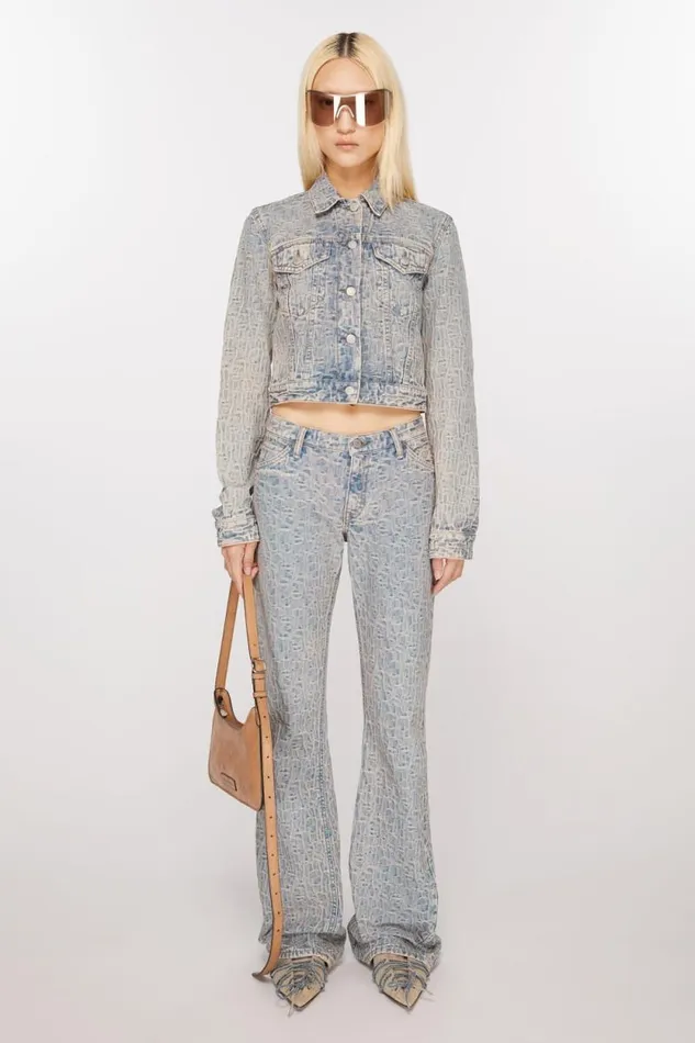 Acne Studios Monogram Denim Jacket 8211 Fitted Fit Bluebeige Women Outerwear