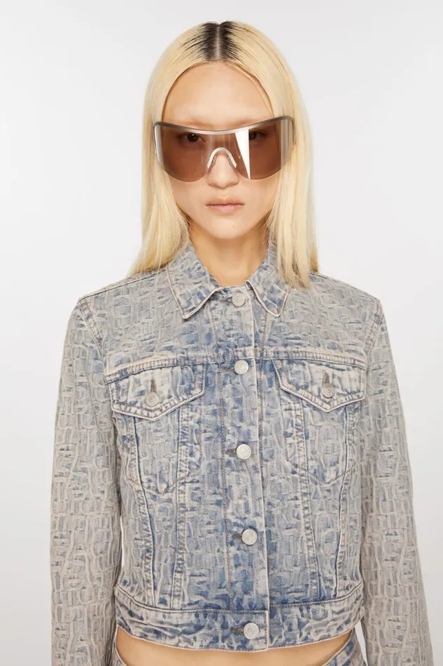 Acne Studios Monogram Denim Jacket 8211 Fitted Fit Bluebeige Women Outerwear Acne Studios Monogram Denim Jacket 8211 Fitted Fit Bluebeige Women Outerwear
