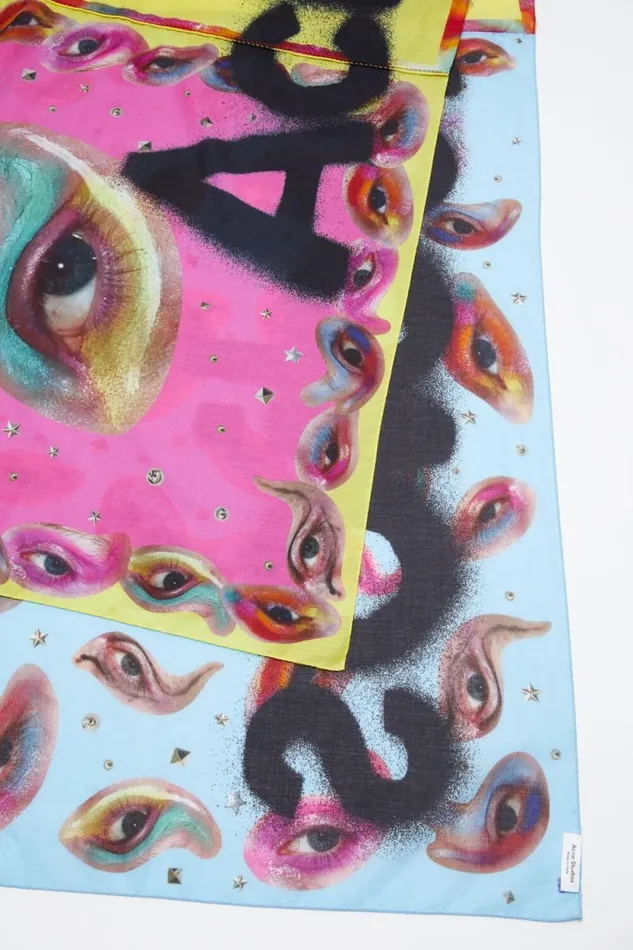 Acne Studios Printed Silk Scarf Pinkyelloworange Men Scarves