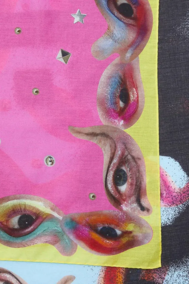 Acne Studios Printed Silk Scarf Pinkyelloworange Men Scarves