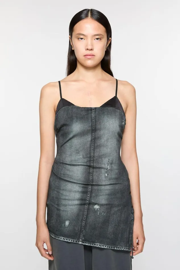 Acne Studios Printed Strap Top Vintage Black Women Tshirts