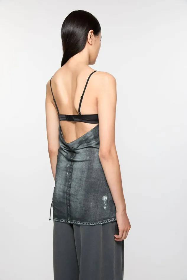 Acne Studios Printed Strap Top Vintage Black Women Tshirts