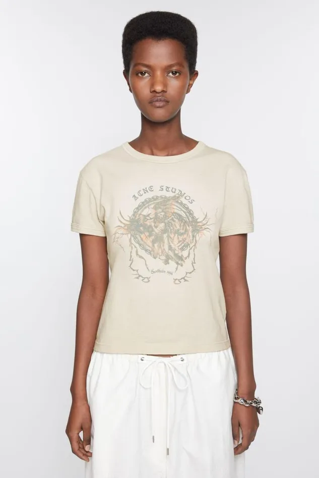 Acne Studios Printed Tshirt 8211 Fitted Fit Faded Grey Women Tshirts