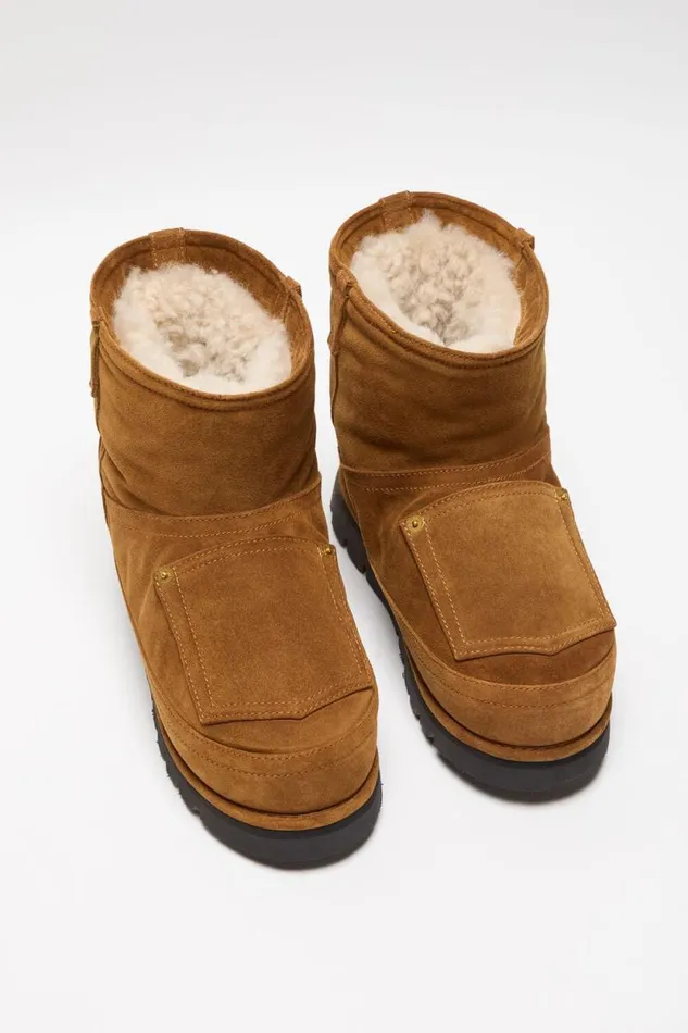 Acne Studios Shearling Leather Boots Tobacco Brown Women Shoes