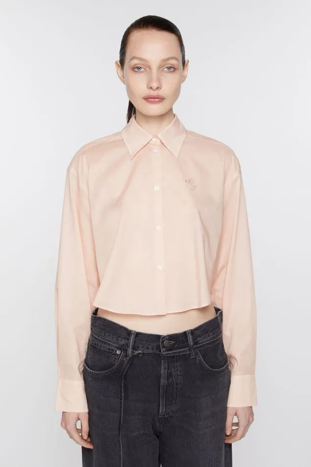 Acne Studios Shirt Logo Embroidery Dusty Pink Women Shirts and Blouses