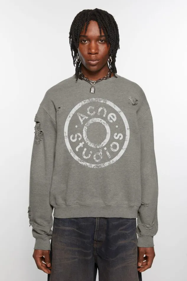 Acne Studios Sweater Printed Logo Moss Green Women Sweatshirts