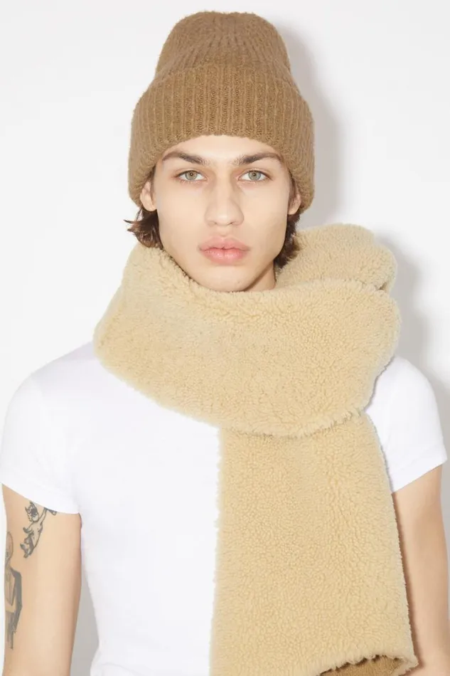 Acne Studios Wool Blend Beanie Camel Brown Men Hats Acne Studios Wool Blend Beanie Camel Brown Men Hats