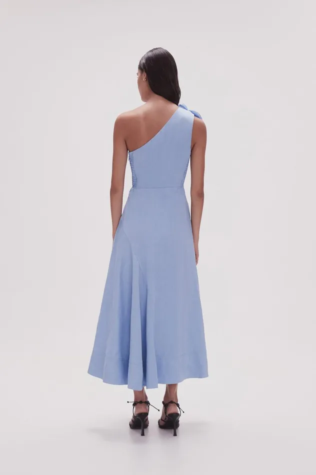 Adelia Ruffle Midi Dress Light Sky Blue Women Aje Bridesmaid Dresses