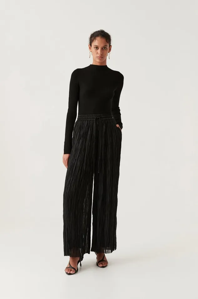 Aeriel Pleated Palazzo Pant Black Women Aje Pants