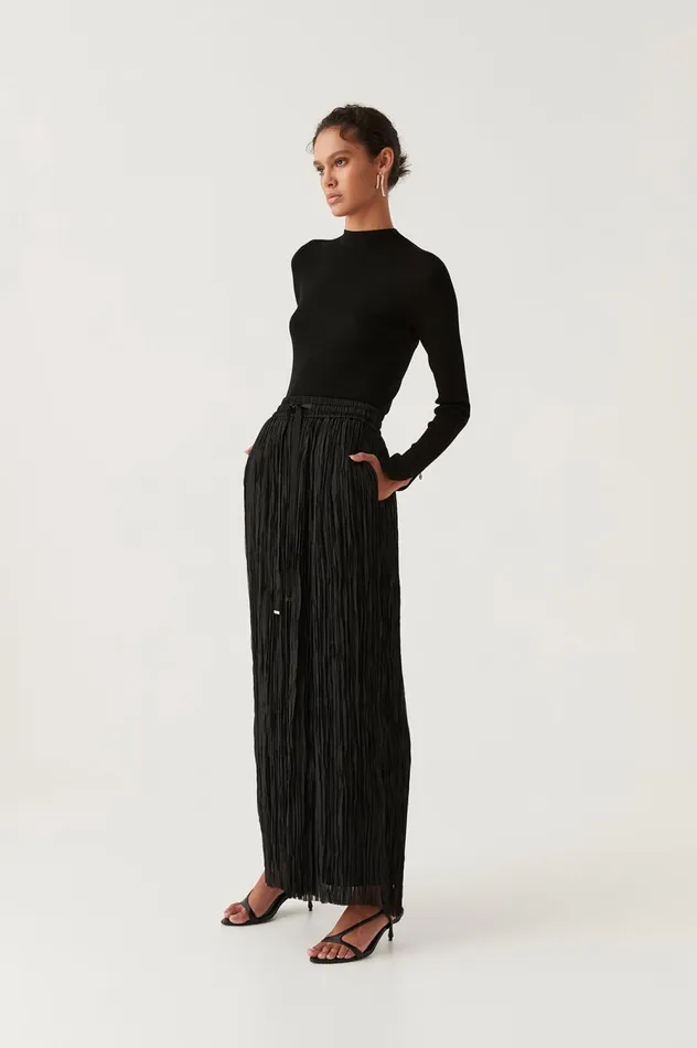 Aeriel Pleated Palazzo Pant Black Women Aje Pants