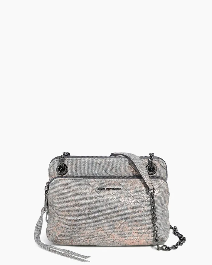 Aimee Kestenberg Crossbody Bags Women Maven Quilted Double Crossbody Rose Gold Distressed Denim