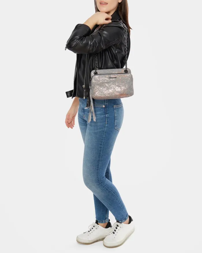 Aimee Kestenberg Crossbody Bags Women Maven Quilted Double Crossbody Rose Gold Distressed Denim