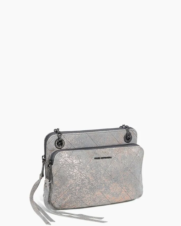 Aimee Kestenberg Crossbody Bags Women Maven Quilted Double Crossbody Rose Gold Distressed Denim