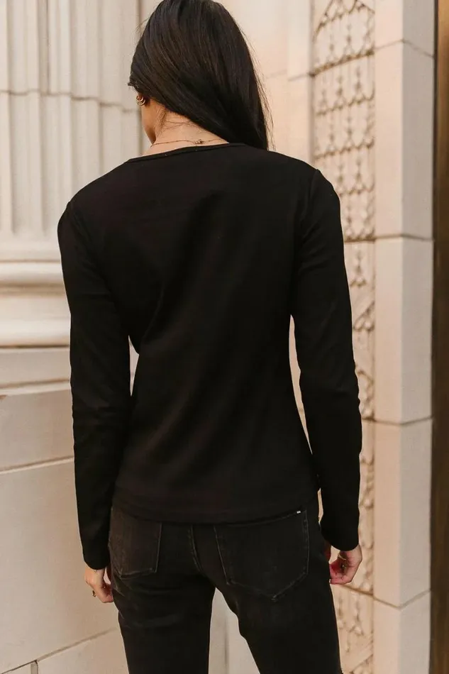 Alexa Long Sleeve Top In Black Black Women Bohme Tees and Tanks