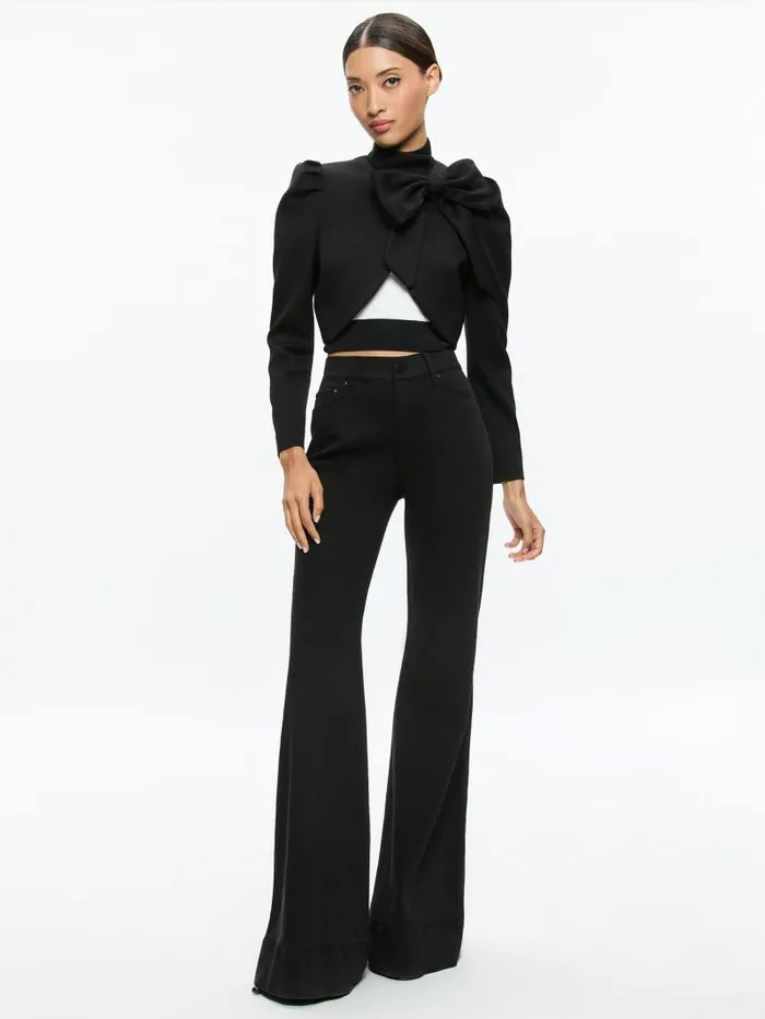 Alice Olivia ADDISON BOW COLLAR CROPPED JACKET Blackblack Women Jackets Coats