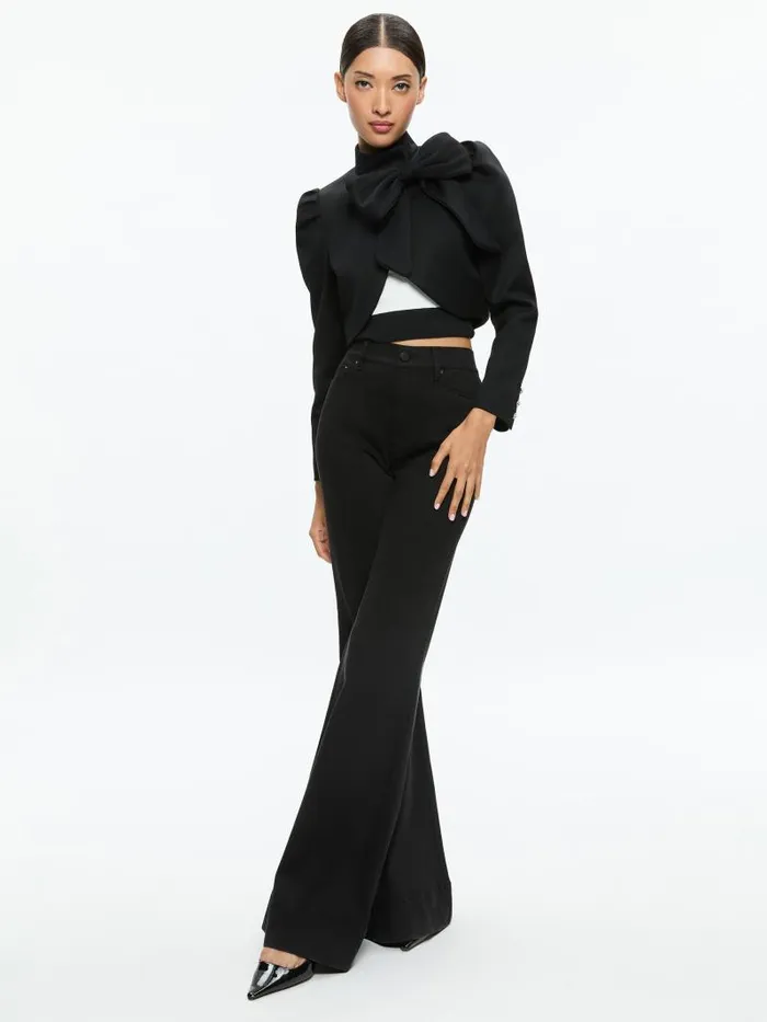 Alice Olivia ADDISON BOW COLLAR CROPPED JACKET Blackblack Women Jackets Coats