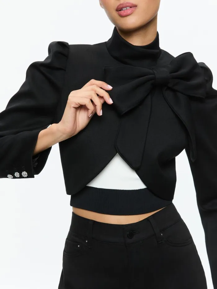 Alice Olivia ADDISON BOW COLLAR CROPPED JACKET Blackblack Women Jackets Coats