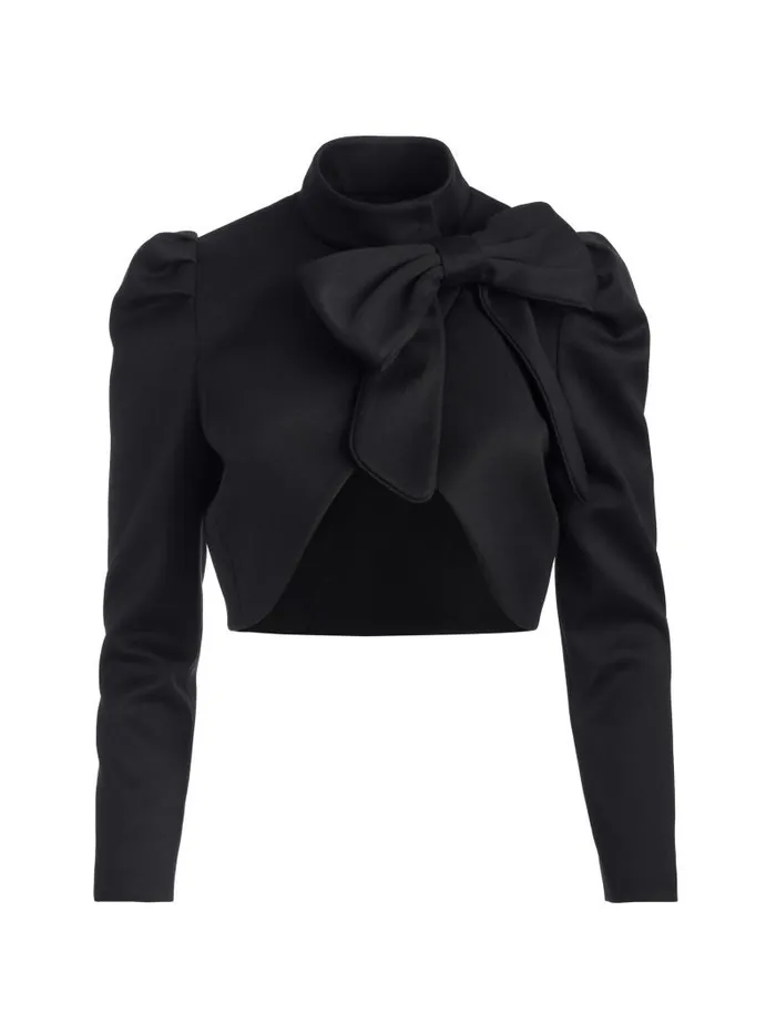 Alice Olivia ADDISON BOW COLLAR CROPPED JACKET Blackblack Women Jackets Coats