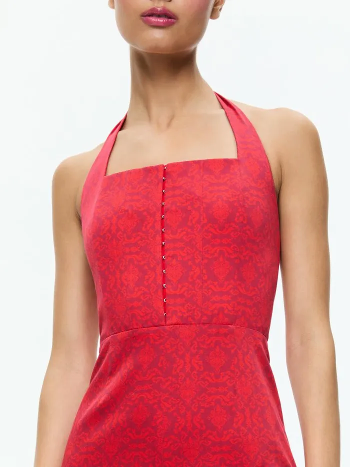 Alice Olivia AIDA CROPPED HALTER JUMPSUIT Symmetry Red Apple Women Jumpsuits Rompers