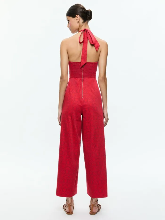 Alice Olivia AIDA CROPPED HALTER JUMPSUIT Symmetry Red Apple Women Jumpsuits Rompers