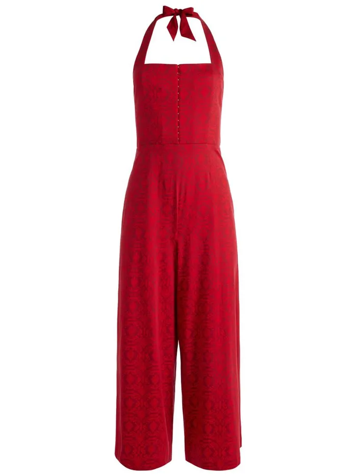 Alice Olivia AIDA CROPPED HALTER JUMPSUIT Symmetry Red Apple Women Jumpsuits Rompers