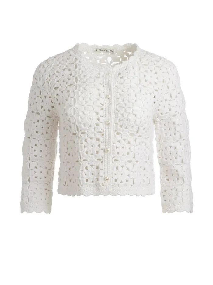 Alice Olivia ANDERSON CARDIGAN White Women Sweaters