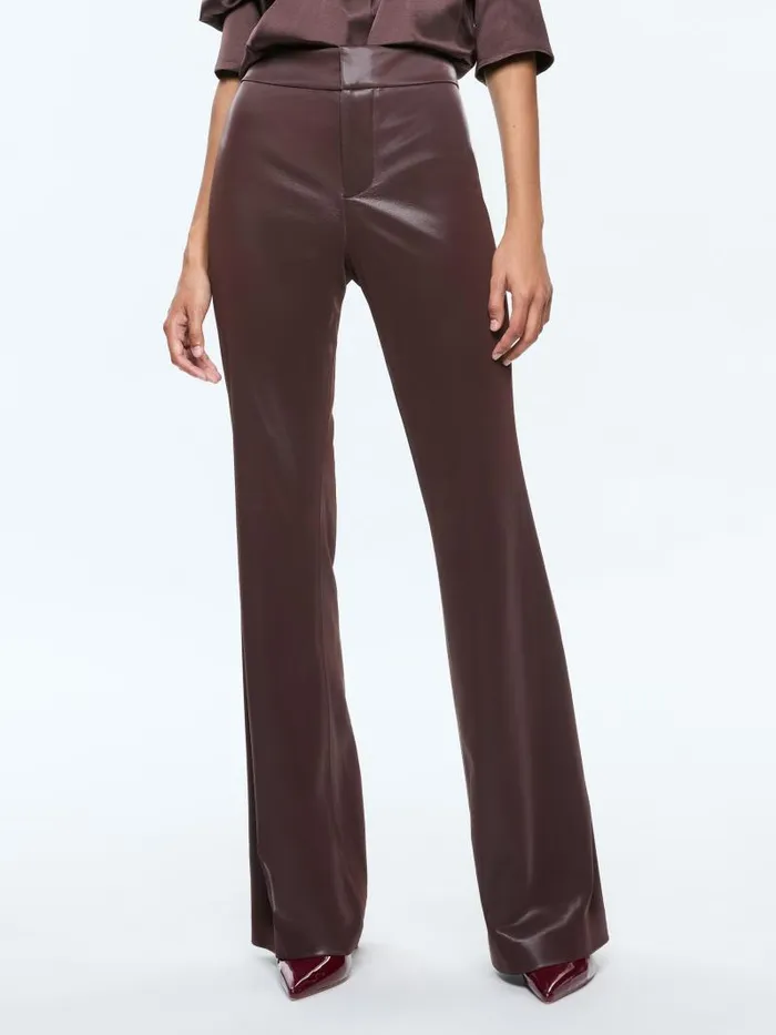 Alice Olivia ANDREW VEGAN LEATHER MID RISE BOOTCUT SLIM PANT Espresso Women Pants