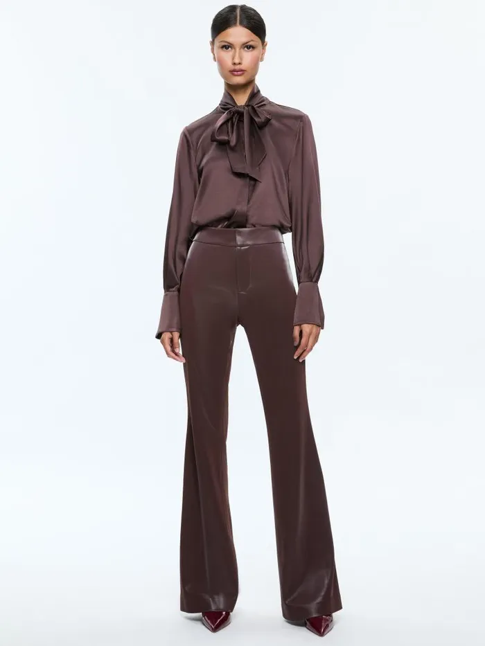 Alice Olivia ANDREW VEGAN LEATHER MID RISE BOOTCUT SLIM PANT Espresso Women Pants