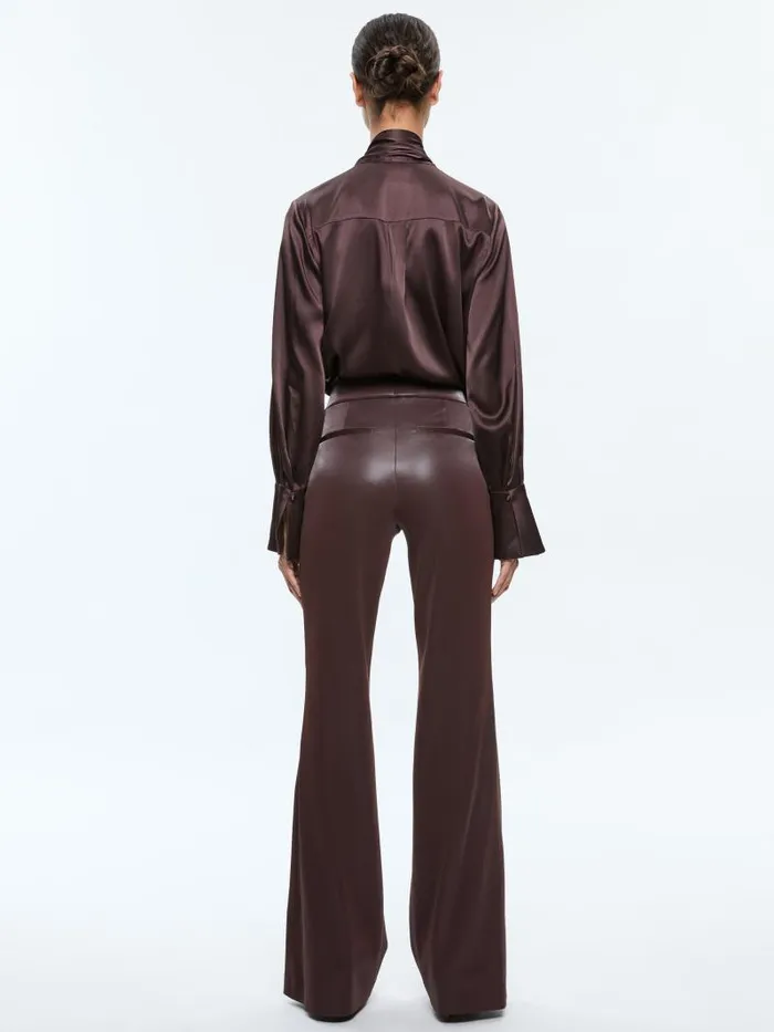 Alice Olivia ANDREW VEGAN LEATHER MID RISE BOOTCUT SLIM PANT Espresso Women Pants