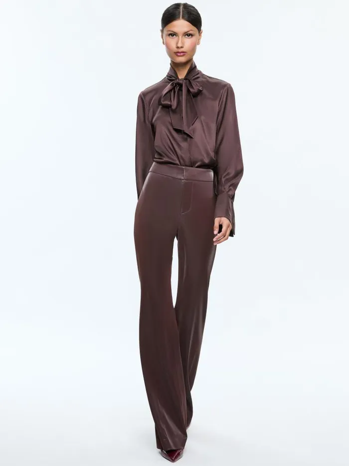 Alice Olivia ANDREW VEGAN LEATHER MID RISE BOOTCUT SLIM PANT Espresso Women Pants