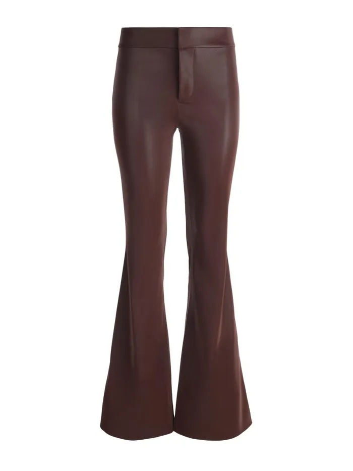 Alice Olivia ANDREW VEGAN LEATHER MID RISE BOOTCUT SLIM PANT Espresso Women Pants
