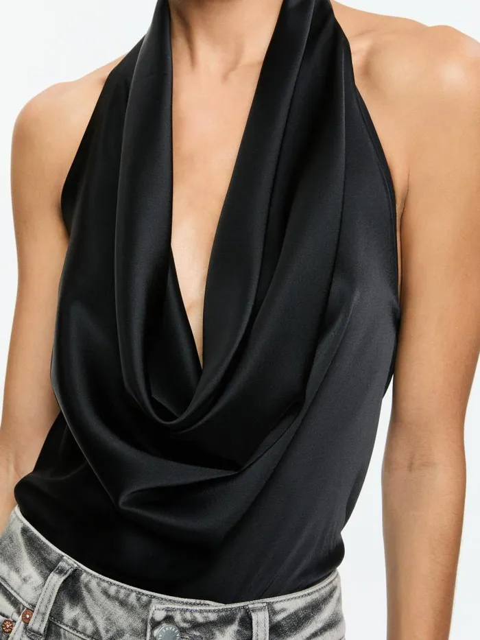 Alice Olivia AYANNA DEEP COWL TOP Black Women Tops