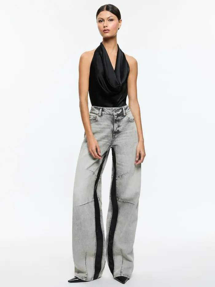 Alice Olivia AYANNA DEEP COWL TOP Black Women Tops