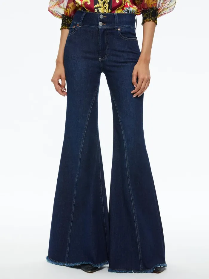 Alice Olivia BEAUTIFUL SEAMED WIDE LEG JEAN Bleached Lightning Blue Women Jeans