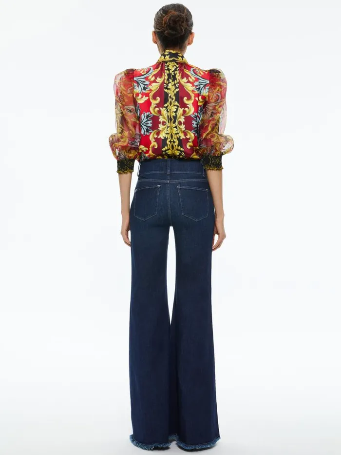 Alice Olivia BEAUTIFUL SEAMED WIDE LEG JEAN Bleached Lightning Blue Women Jeans
