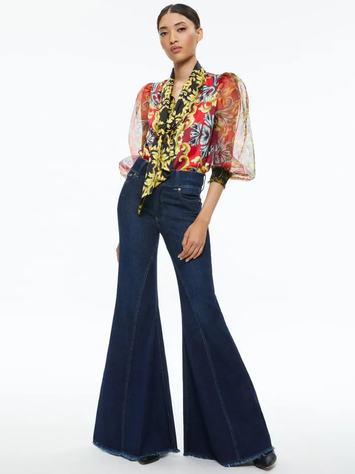Alice Olivia BEAUTIFUL SEAMED WIDE LEG JEAN Bleached Lightning Blue Women Jeans
