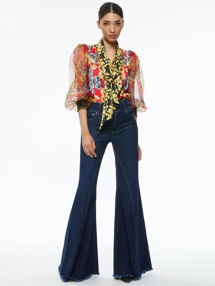 Alice Olivia BEAUTIFUL SEAMED WIDE LEG JEAN Bleached Lightning Blue Women Jeans