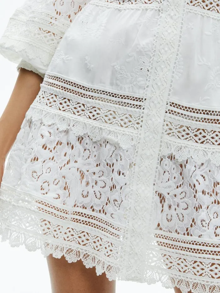 Alice Olivia CAILIN TUNIC TIERED MINI DRESS Off White Women Dresses