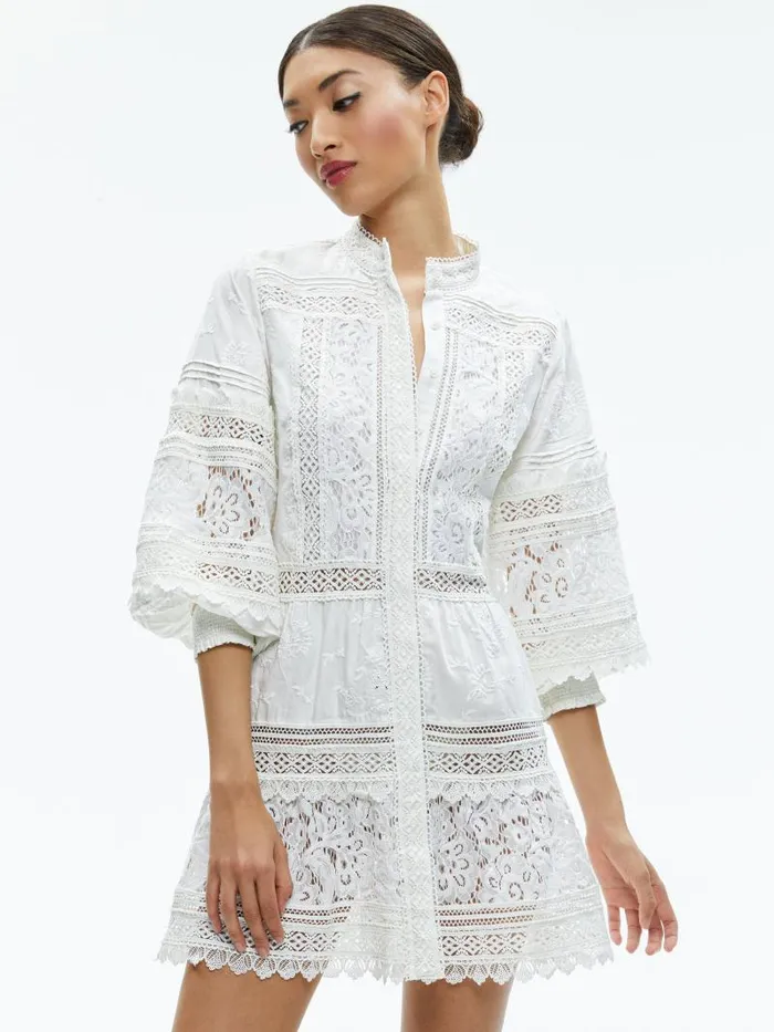 Alice Olivia CAILIN TUNIC TIERED MINI DRESS Off White Women Dresses