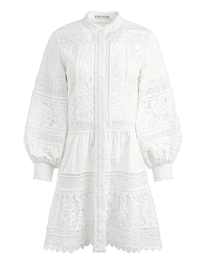 Alice Olivia CAILIN TUNIC TIERED MINI DRESS Off White Women Dresses
