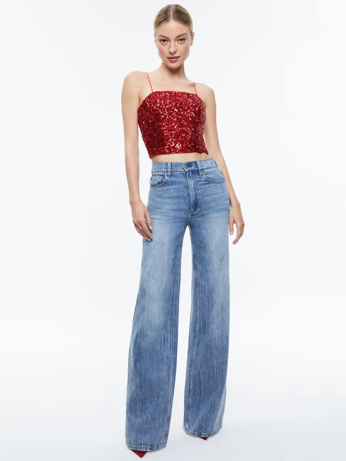 Alice Olivia CERESI SEQUIN BANDEAU TOP Red Apple Women Tops