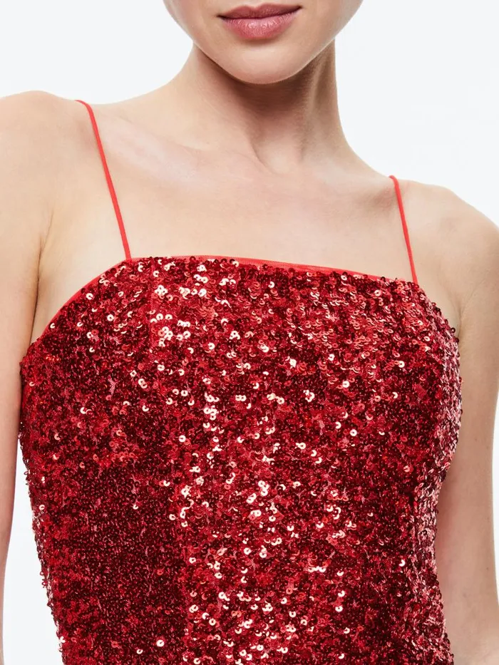 Alice Olivia CERESI SEQUIN BANDEAU TOP Red Apple Women Tops